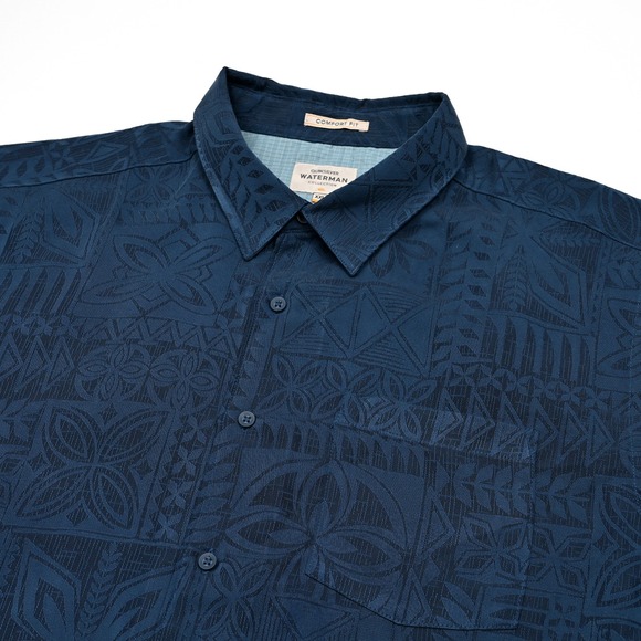 Quiksilver Waterman Collection Mens Shirt XXL Blue Geometric All Over Print Camp - Picture 1 of 9